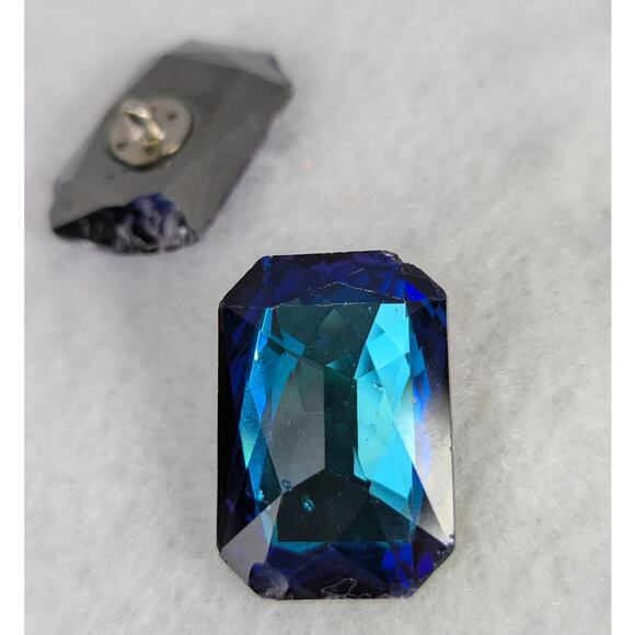2 damaged blue rhinestone buttons for craft use. angle cut - Picture 5 of 5